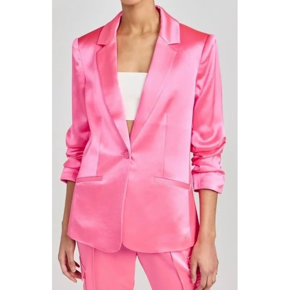 Cinq à Sept Kylie Pink Satin Blazer Size 2 Ruched Sleeve Statement